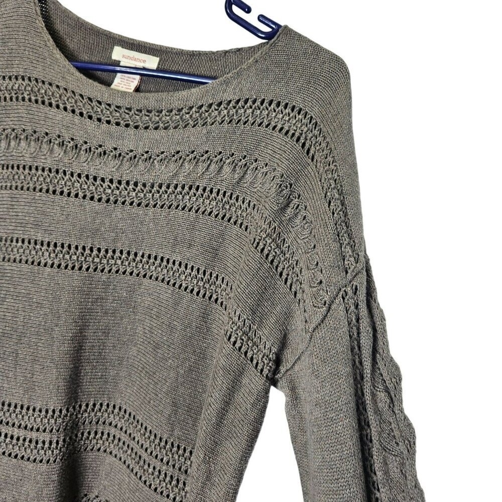 Sundance Womens Cable Open Knit Brown Sweater Dress Silk Blend Unlined M - Picture 2 of 10